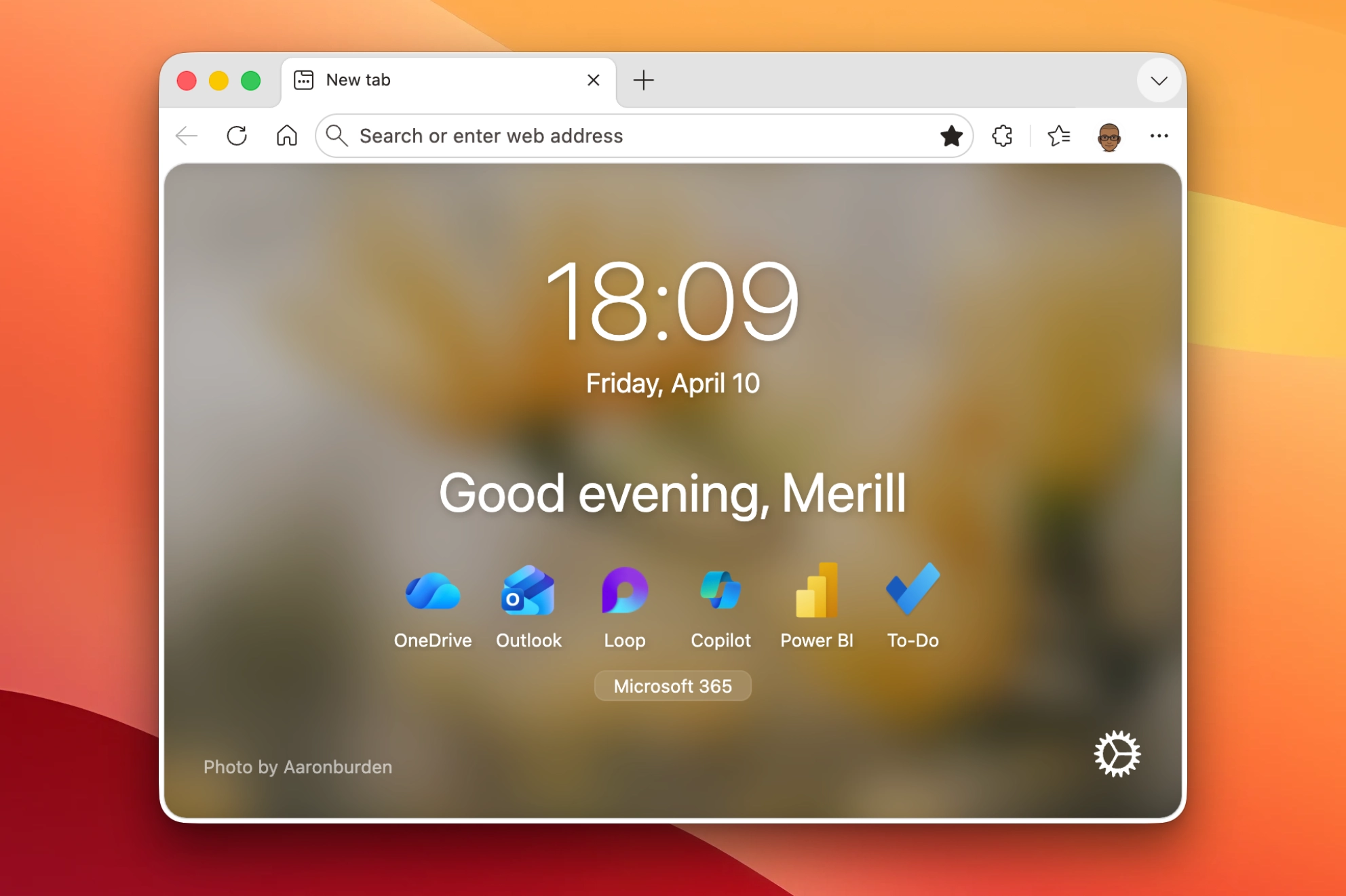 Yako new tab page with Microsoft app shortcuts
